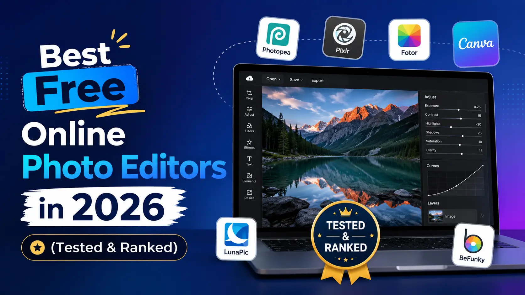 Best free online photo editors in 2026 — comparison grid showing top 5 editors with feature ratings and speed benchmarks